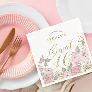 Elegante gouden glitter pioen bloemetjes zoet 16 g servet