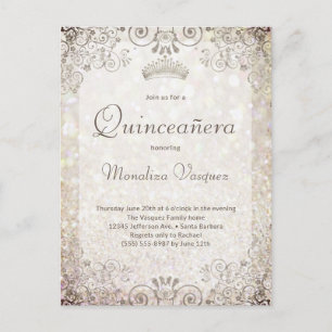 Elegante Gouden Glitter Quinceañera  15e Verjaarda Briefkaart