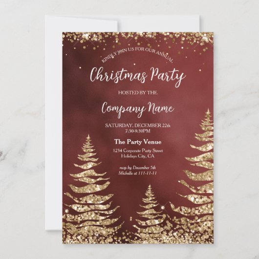Elegante gouden glitter rode corporate kerstfeest kaart (Voorkant)