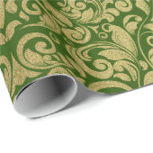 Elegante Gouden Glitter Royal Green Damask Cadeaupapier (Rol Hoek)