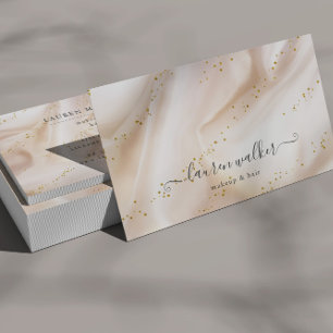 Elegante gouden glitter satijn make-up en haar visitekaartje