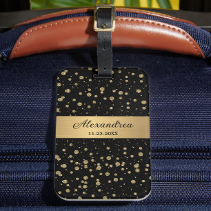 Elegante Gouden Glitter Schittering Zwart Persoonl Bagagelabel