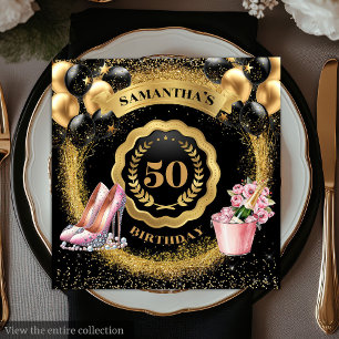 Elegante Gouden Glitter servetten met Blush Heels