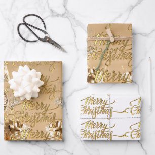 Elegante Gouden Glitter Sneeuwvlokken Vrolijk Kers Inpakpapier Vel