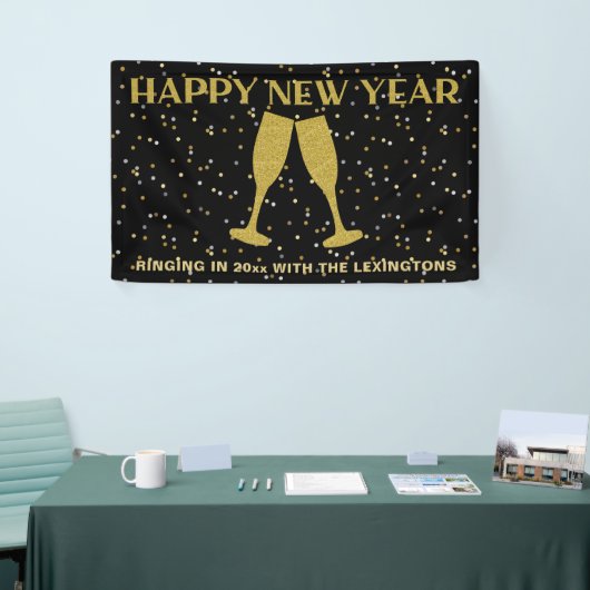 Elegante Gouden Glitter Sparkle New Years Eve Part Spandoek (Beurs)