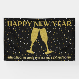 Elegante Gouden Glitter Sparkle New Years Eve Part Spandoek