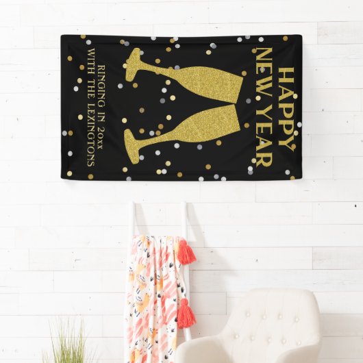Elegante Gouden Glitter Sparkle New Years Eve Part Spandoek (Insitu)