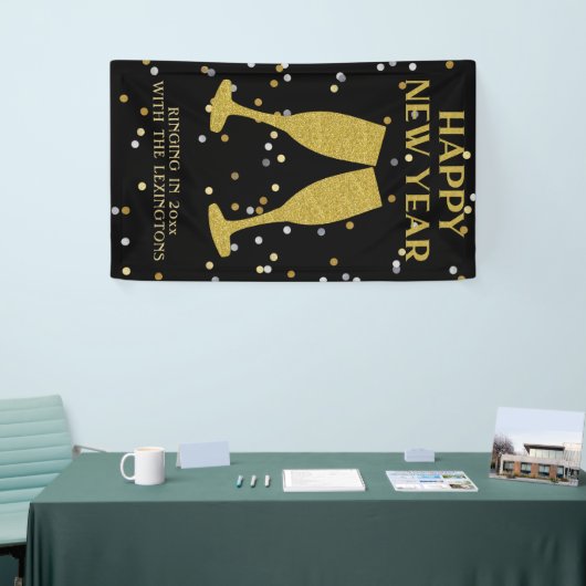 Elegante Gouden Glitter Sparkle New Years Eve Part Spandoek (Beurs)