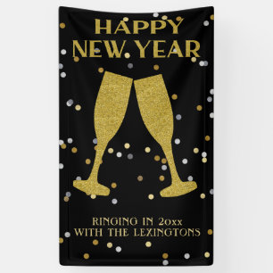 Elegante Gouden Glitter Sparkle New Years Eve Part Spandoek