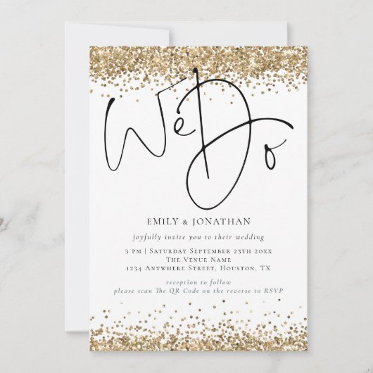Elegante Gouden Glitter We Do QR Bruiloft Kaart (Voorkant)