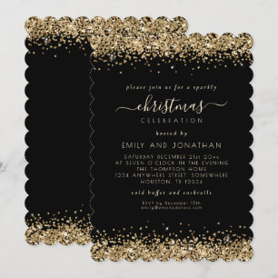 Elegante gouden glitter zwarte kerstfeest kaart