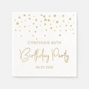 Elegante gouden glitterconfetti 60e verjaardag wit servet