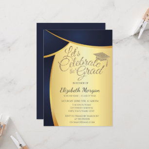 Elegante gouden glitters afstudeerhoed, Blauwe gou Kaart