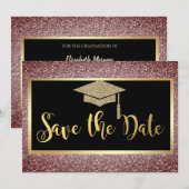Elegante gouden glitters afstuderen bruin save the date (Voorkant / Achterkant)