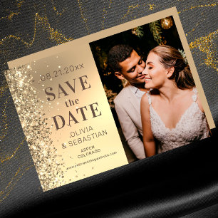 Elegante gouden glitters foto trouw save the date