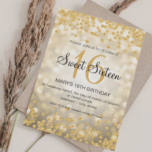 Elegante Gouden Glitters & Lichten Sweet 16 Verjaa Kaart