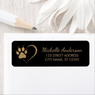 Elegante gouden glitters Poot Hart Retouradres Etiket