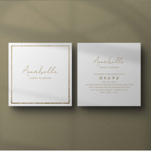 Elegante Gouden Glitters & Witte Frame Minimaal Vierkante Visitekaartje