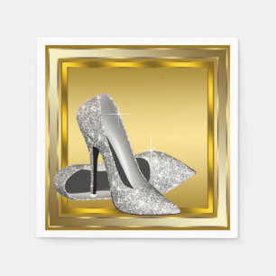 Elegante gouden glitterschoen met hoge hak servet