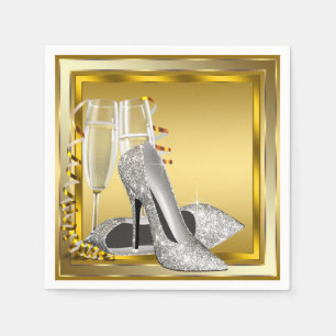 Elegante gouden glitterschoen met hoge hak servetten