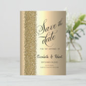 Elegante gouden glitterscript Save The Date (Staand voorkant)