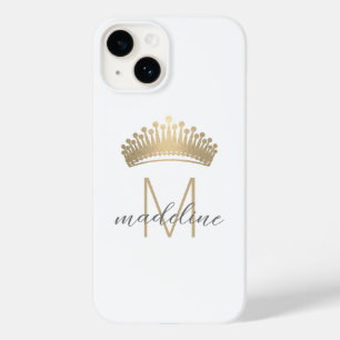 Elegante gouden glitterskroon monogram initiaal na Case-Mate iPhone 14 hoesje