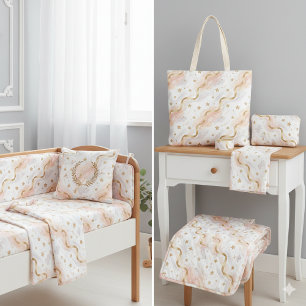 Elegante Gouden Glittersterren en Waterverf Blush Stof