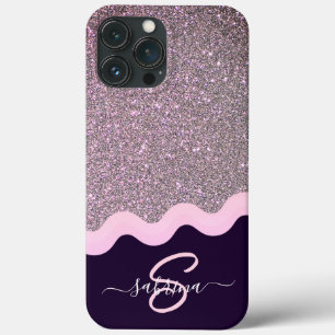 Elegante Gouden Golf Glitter Geborduurde Naam iPhone 13 Pro Max Hoesje