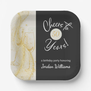 Elegante Gouden Grijs Proost op 50 Jaar Verjaardag Papieren Bordje