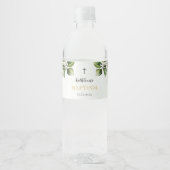 Elegante gouden groen bloemengebladerte doop waterfles etiket (Voorkant)