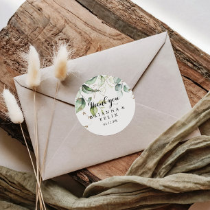 Elegante gouden groen dank u bruiloft gunst ronde sticker