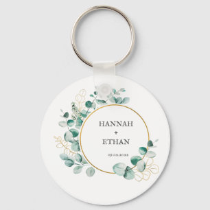 Elegante Gouden Groene Eucalyptus Persoonlijk Sleutelhanger