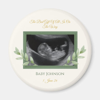Elegante Gouden Groene Kerst Baby Aankondiging Magneet