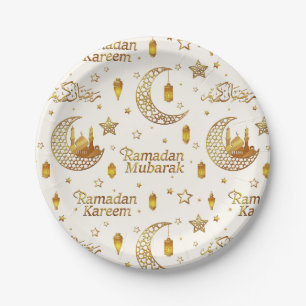 Elegante Gouden Halvemaan Ramadan Iftar-feest Papieren Bordje