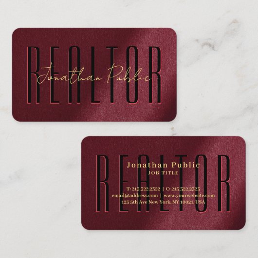 Elegante gouden handgeschreven scriptnaam makelaar visitekaartje (Voorkant / Achterkant)