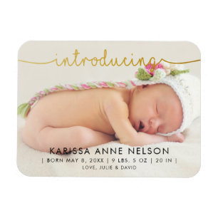 elegante gouden handlettering foto geboorteaankond magneet