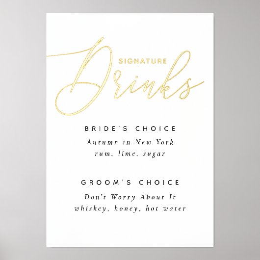 Elegante gouden handtekening Drinken | Teken van d Folie Afdrukken (Voorkant)