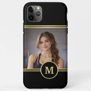 Elegante Gouden Handtekening Monogram met Foto iPhone 11 Pro Max Hoesje