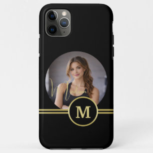 Elegante Gouden Handtekening Monogram met Foto iPhone 11 Pro Max Hoesje