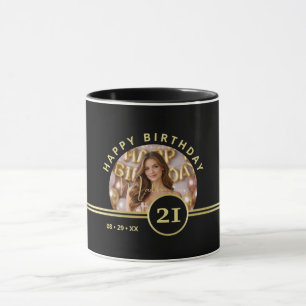 Elegante Gouden Handtekening Monogram met Foto Mok