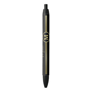 Elegante gouden handtekeningmonogram op zwart zwarte inkt pen