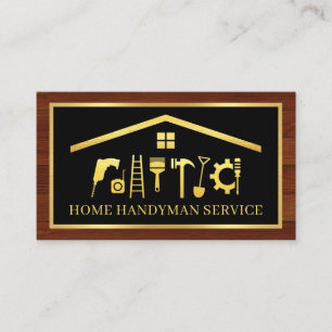 Elegante Gouden Handyman Tools Frame Op Hout Visitekaartje