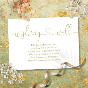 Elegante Gouden Hart Script Wishing Well Trouwkaar Informatiekaartje