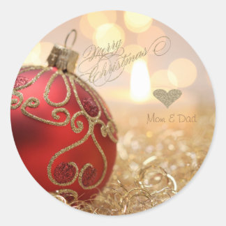 Elegante gouden hart, witte kerstbal ronde sticker