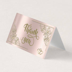 Elegante Gouden Hartjes Roze Gouden Bedankkaart Visitekaartjes