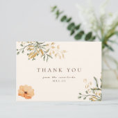 Elegante Gouden Herfst bloem Bruidsfeest Dank Je Bedankkaart (Staand voorkant)