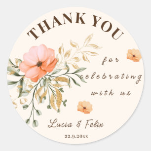 Elegante gouden Herfst bloemen dank u bruiloft Ronde Sticker