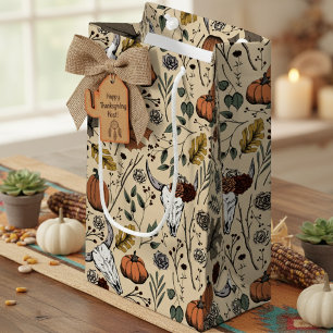 Elegante gouden Herfst oogst en Koe schedels Klein Cadeauzakje