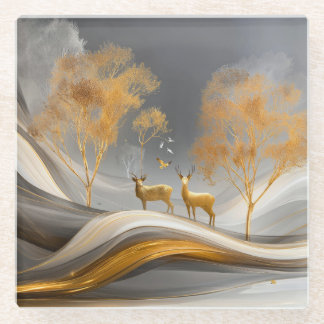 ✨Elegante Gouden Hert Luxe Natuur Kunstwerk Glazen Onderzetter