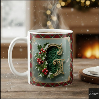 Elegante Gouden Hulst Kerst Initiële Letter G Koffiemok